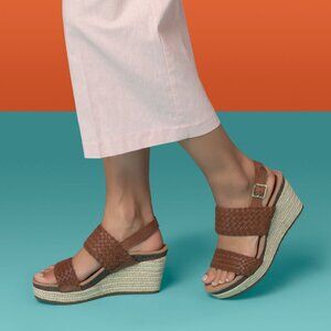 Aetrex Shoes Summer Sandals Woven Quarter Strap Wedge Comfort Casual Size 7.5